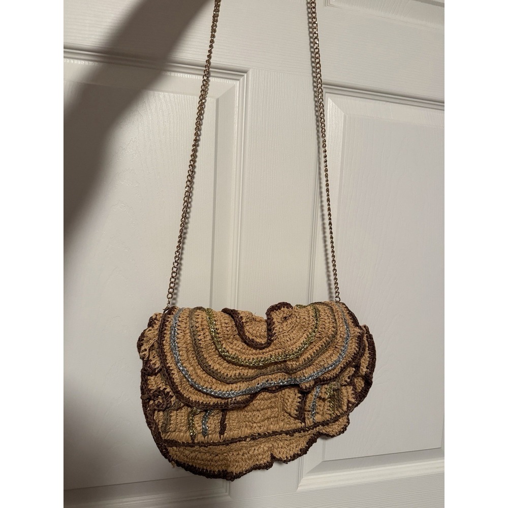 Maeve Anthropologie Raffia‎ Ruffle Clutch Crossbody Purse Resort Beach Vacation - Picture 3 of 6